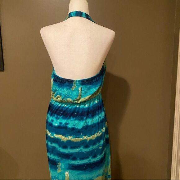 Bisou Bisou Halter Top Maxi Dress Tie Dye Size 10 Padded Bra - Picture 8 of 10